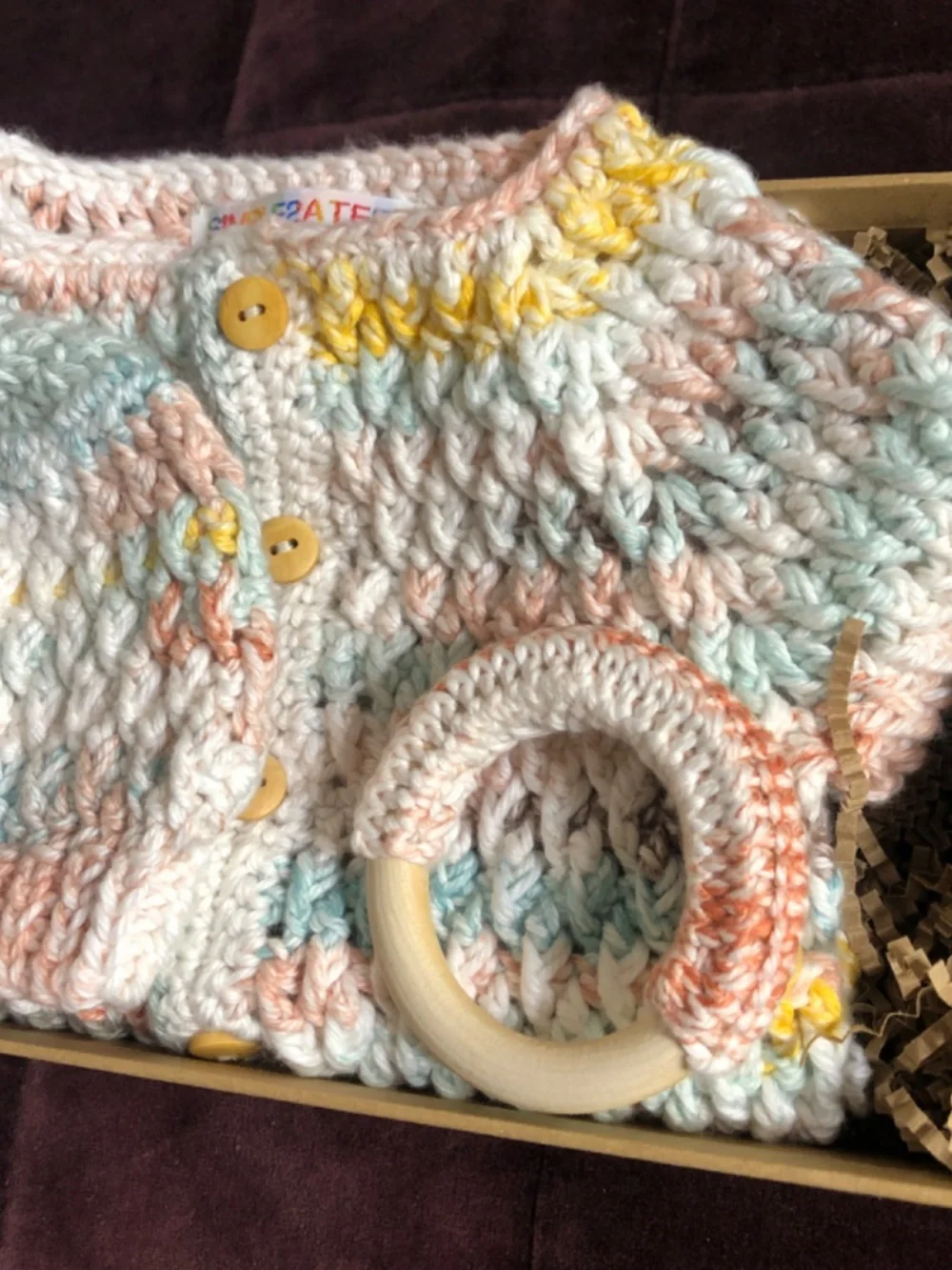 Newborn Baby Romper Gift Set with Beanie & Crochet Wooden Ring 0-3 Months